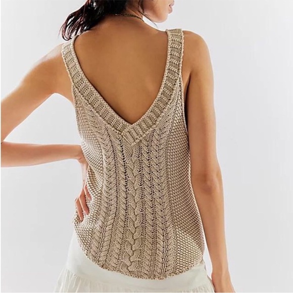 NWOT Free People Give Me A Min Tank women's Cable Knit size S color Tan - Picture 5 of 11